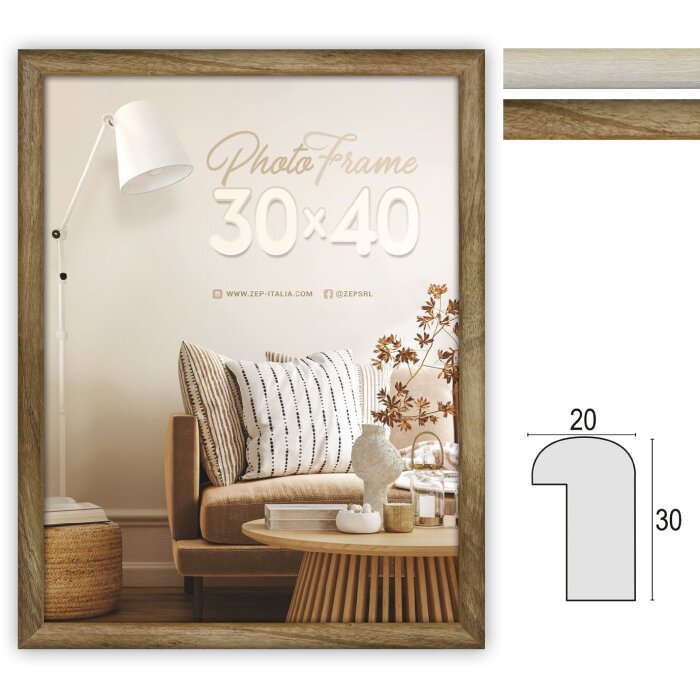 Cornice per quadri ZEP Genova MDF effetto legno vetro trasparente marrone bianco da 20x30 cm a 50x70 cm