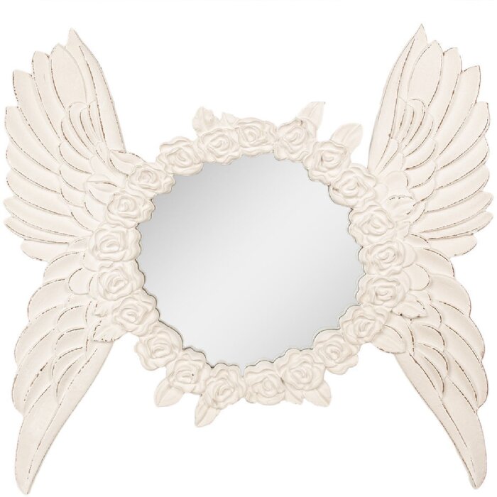 Clayre & Eef Specchio da parete tondo beige Wings & Roses Design 62x5x60 cm