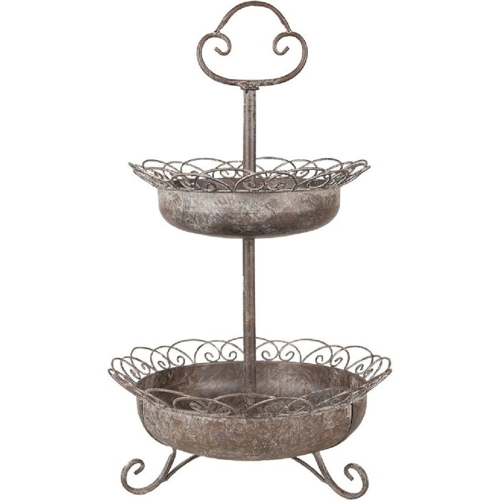 Clayre & Eef 5Y1205 Etagere in metallo argento vintage Ø 37x61 cm