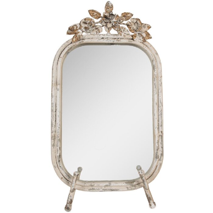 Clayre & Eef 62S296 Specchio da tavolo bianco antico 25x6x48 cm Decorazione floreale