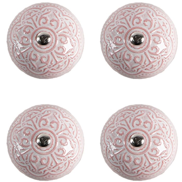 Clayre & Eef 65302 Pomello per porta in ceramica rosa motivo floreale Ø 4x3/6 cm