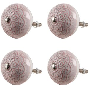 Clayre & Eef 65302 Pomello per porta in ceramica rosa motivo floreale Ø 4x3/6 cm