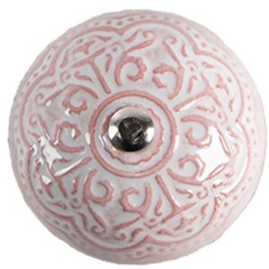 Clayre & Eef 65302 Pomello per porta in ceramica rosa motivo floreale Ø 4x3/6 cm