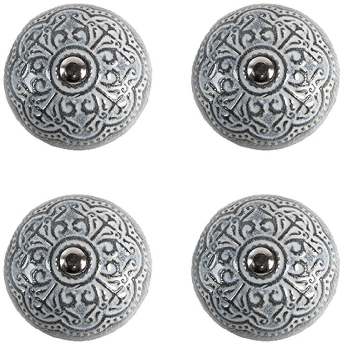 Clayre & Eef 65303 Pomello per porta Vintage Silver Ø 4x3/6 cm Set di 4 pezzi
