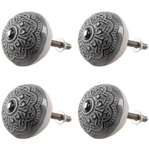 Clayre & Eef 65303 Pomello per porta Vintage Silver Ø 4x3/6 cm Set di 4 pezzi