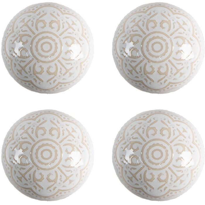 Clayre & Eef 65304 Pomello per porta in ceramica bianco motivo oro Ø4x3 cm
