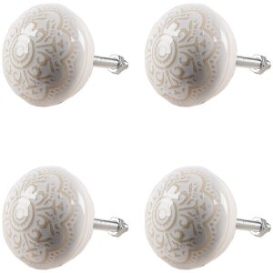 Clayre & Eef 65304 Pomello per porta in ceramica bianco motivo oro Ø4x3 cm