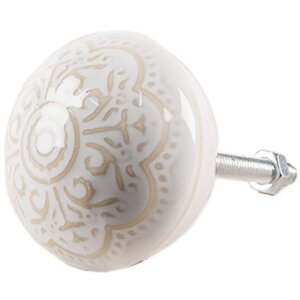 Clayre & Eef 65304 Pomello per porta in ceramica bianco motivo oro Ø4x3 cm