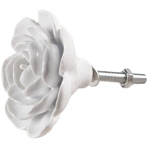 Clayre & Eef 65306 Pomello per porta in ceramica bianca a forma di fiore Ø 6x3 cm