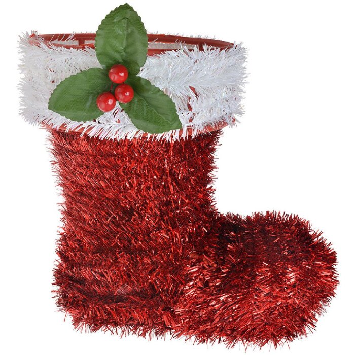 Clayre & Eef 65476 Stivali per decorazioni natalizie Rosso Bianco 25x11x26 cm