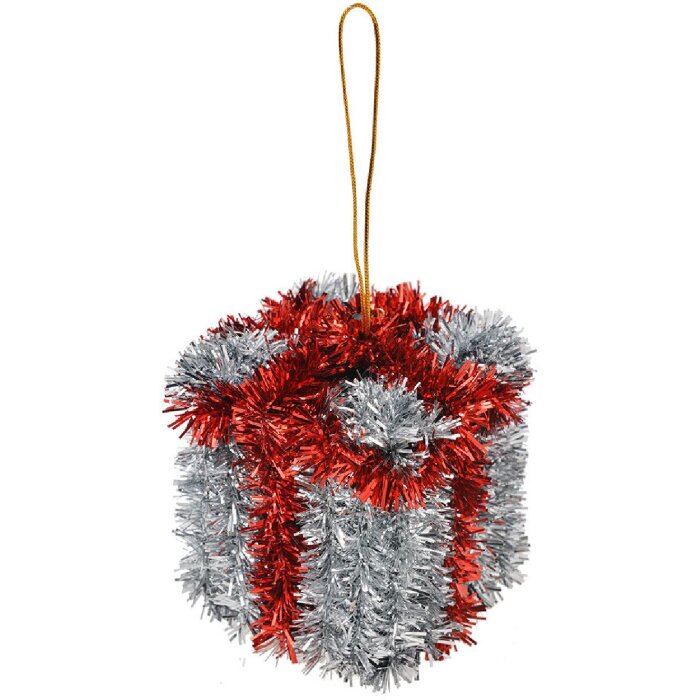 Clayre & Eef 65484 Decorazione Ciondolo Scatola regalo Rosso Argento 6x6x6 cm