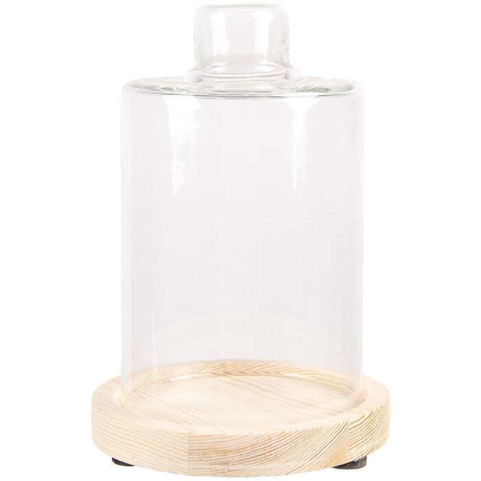 Clayre & Eef 6GL4482 Vaso a campana in vetro con base in legno Ø 11x17 cm