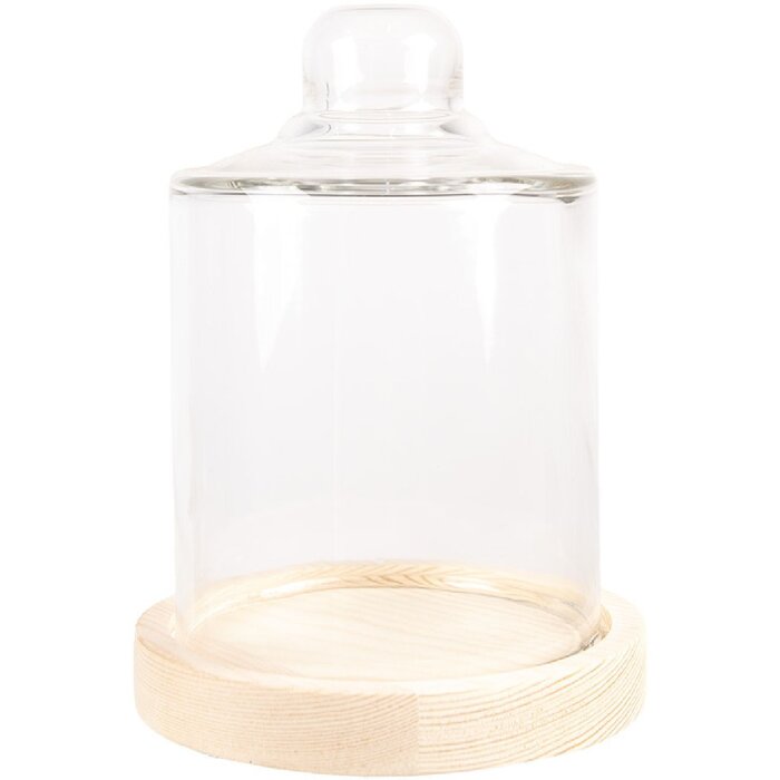 Clayre & Eef 6GL4483 Vaso a campana in vetro con base in legno Ø 13x18 cm