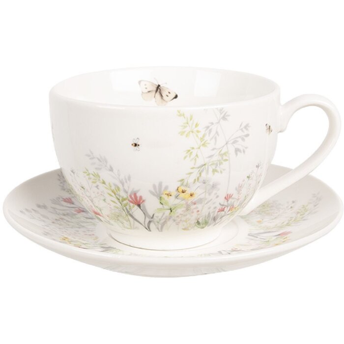 Clayre & Eef WFFKS Tazza da caffè con piattino Bianco 250 ml 12x9x6 cm Ø 14x2 cm