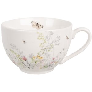 Clayre & Eef WFFKS Tazza da caffè con piattino Bianco 250 ml 12x9x6 cm Ø 14x2 cm