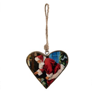 Clayre & Eef 6H2386L Appendino Cuore Rosso Marrone 13x2x13 cm Legno