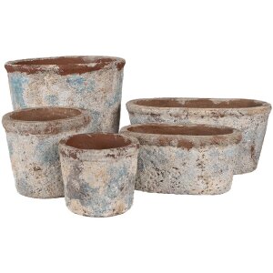 Clayre & Eef 6TE0528L Vaso da fiori in terracotta beige blu 26x13x12 cm Stile country