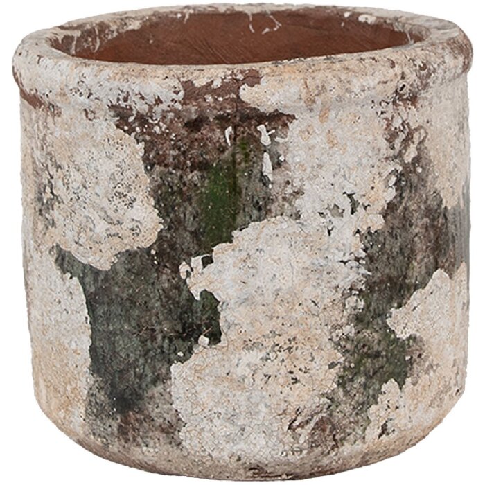 Clayre & Eef 6TE0516L Vaso da fiori in terracotta beige verde Ø 17x15 cm Stile country
