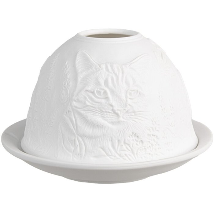 Clayre & Eef 6CE1807 Portacandele Gatto Ø 12x8 cm Bianco