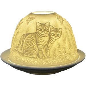 Clayre & Eef 6CE1807 Portacandele Gatto Ø 12x8 cm Bianco