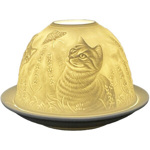 Clayre & Eef 6CE1807 Portacandele Gatto Ø 12x8 cm Bianco