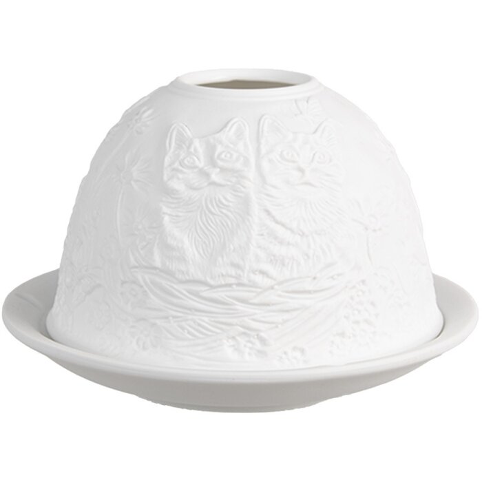 Clayre & Eef 6CE1808 Portacandele motivo gatto Ø 12x8 cm Bianco