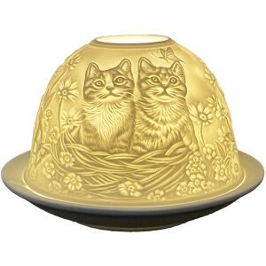 Clayre & Eef 6CE1808 Portacandele motivo gatto Ø 12x8 cm Bianco