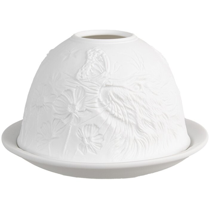 Clayre & Eef 6CE1809 Porta tealight Gatto in porcellana Ø 12x8 cm Bianco