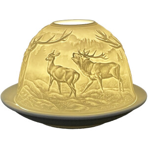 Clayre & Eef 6CE1812 Portacandele Ø 12x8 cm Porcellana bianca Design Cervo