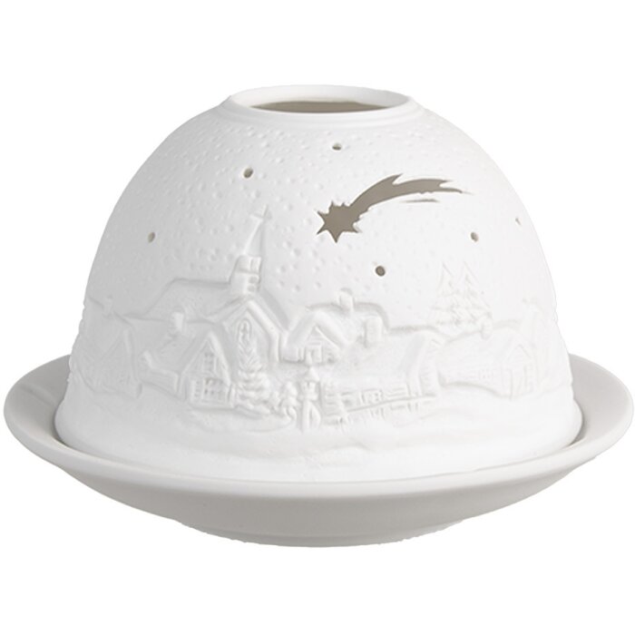Clayre & Eef 6CE1819 Portacandele Ø 12x8 cm Bianco Paesaggio Invernale