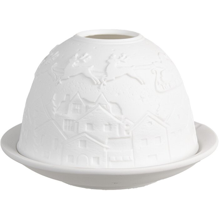 Clayre & Eef 6CE1820 Portacandele in porcellana bianca Ø 12x8 cm Natale