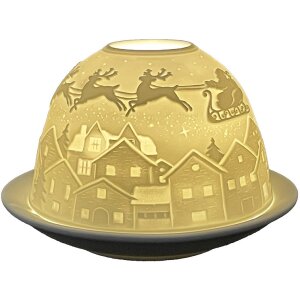 Clayre & Eef 6CE1820 Portacandele in porcellana bianca Ø 12x8 cm Natale