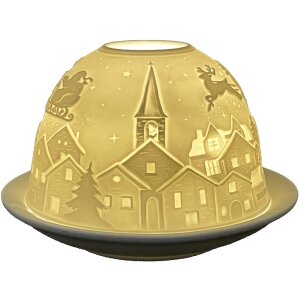Clayre & Eef 6CE1820 Portacandele in porcellana bianca Ø 12x8 cm Natale