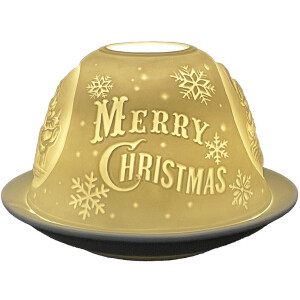 Clayre & Eef 6CE1822 Portacandele Buon Natale Ø 12x8 cm Bianco