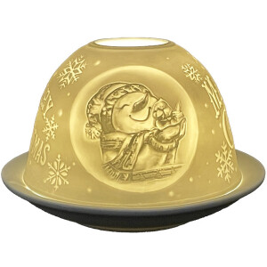Clayre & Eef 6CE1822 Portacandele Buon Natale Ø 12x8 cm Bianco