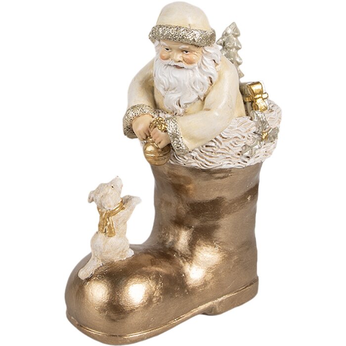 Clayre & Eef 6PR4167 Decorazione Babbo Natale in uno stivale dorato 12x7x16 cm