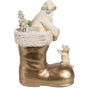 Clayre & Eef 6PR4167 Decorazione Babbo Natale in uno stivale dorato 12x7x16 cm