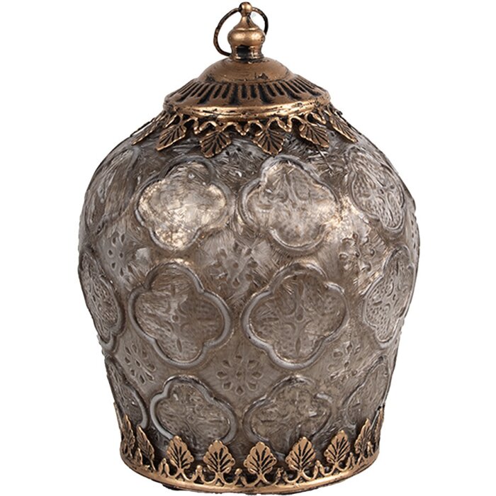 Clayre & Eef 6GL4584 Lanterna LED Ø 13x18 cm Decorazione in vetro marrone
