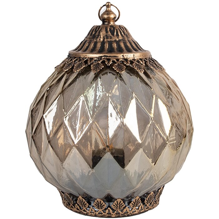 Clayre & Eef 6GL4585 Lanterna LED decorativa Ø 15x19 cm Vetro color rame