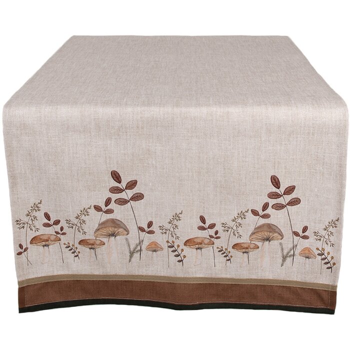 Clayre & Eef LFJ64 Runner da tavola Funghi Beige Marrone 50x140 cm