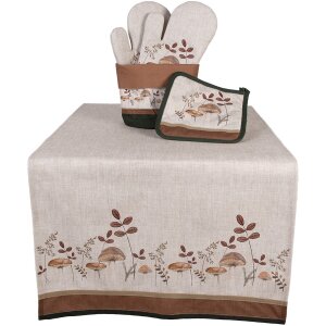 Clayre & Eef LFJ64 Runner da tavola Funghi Beige Marrone 50x140 cm
