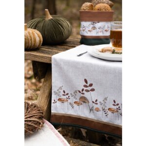 Clayre & Eef LFJ64 Runner da tavola Funghi Beige Marrone 50x140 cm