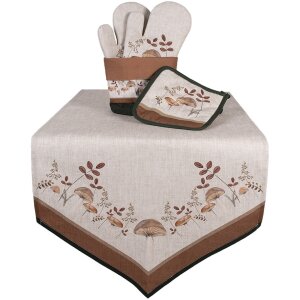 Clayre & Eef LFJ65 Runner da tavola funghi 50x160 cm Beige Brown