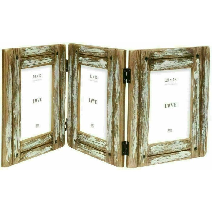 Deknudt S67UD1 Cornice tripla in legno bianco per 3 foto marrone naturale 10x15 cm