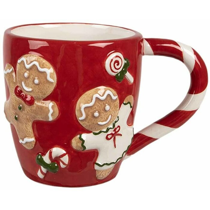 Clayre & Eef 6CEMU0158 Tazza Pan di zenzero rosso-bianco 325ml 14x9x10cm