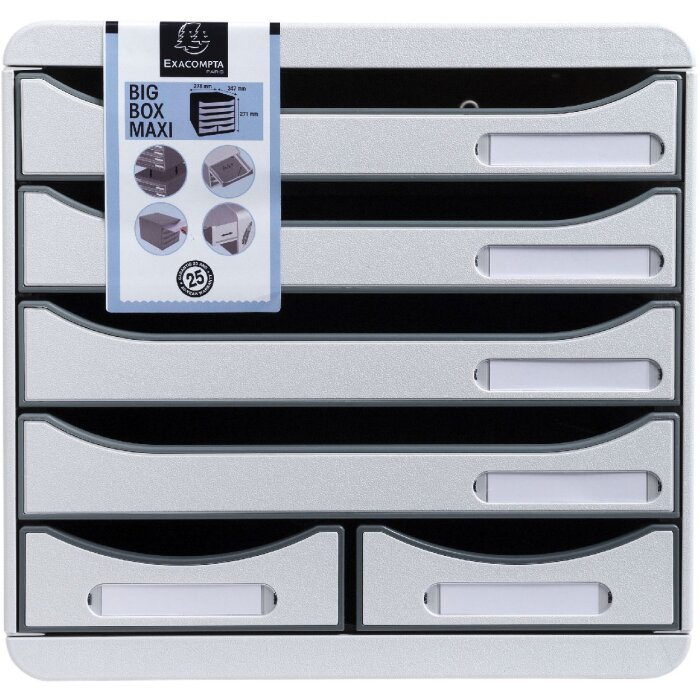 Cassettiera Exacompta Big Box Maxi 6 scomparti grigio chiaro per lorganizzazione dellufficio