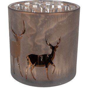 Clayre Eef portacandele motivo cervo in vetro marrone Ø 15x15 cm stile country