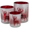 Clayre & Eef 6GL4665 Set di 3 portacandele bianco rosso Ø7x8 Ø9x10 Ø10x12 cm