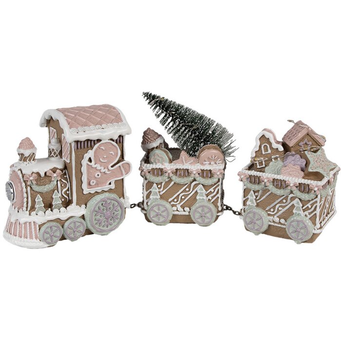 Clayre Eef decorazione natalizia LED treno pan di zenzero marrone 30x7x12 cm poliresina