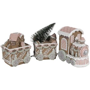 Clayre Eef decorazione natalizia LED treno pan di zenzero marrone 30x7x12 cm poliresina